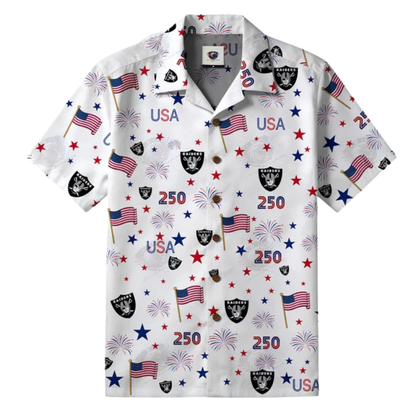 [SPECIAL OFFER] NEW CUSTOMIZED NFL07 LVR LAS VEGAS RAIDERS PATRIOTIC 250 USA HAWAIIAN SHIRT