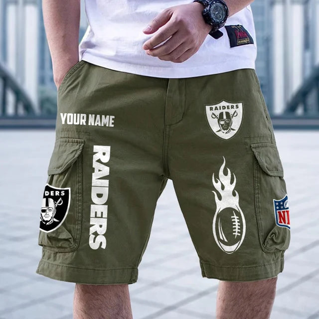 [SPECIAL OFFER] NEW CUSTOMIZED NFL07 LVR LAS VEGAS RAIDERS CARGO SHORTS