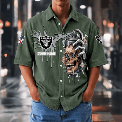 [SPECIAL OFFER] NEW CUSTOMIZED NFL07 LVR LAS VEGAS RAIDERS SEERSUCKER BUTTON SHIRT