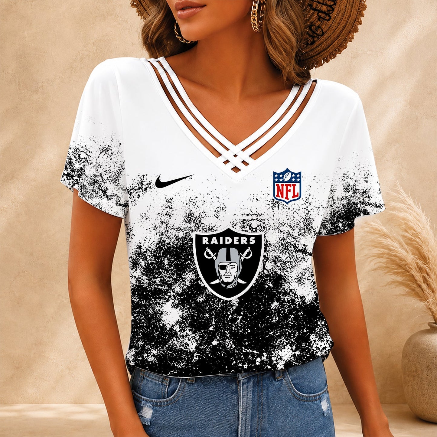 [SPECIAL OFFER] NEW CUSTOMIZED NFL07 LVR LAS VEGAS RAIDERS V-NECK SHIRT