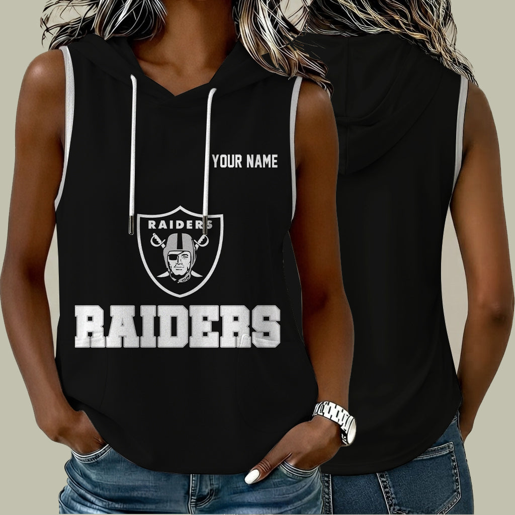 [SPECIAL OFFER] NEW CUSTOMIZED NFL07 LVR LAS VEGAS RAIDERS WOMEN'S SLEEVELESS HOODED POCKET TANK TOP