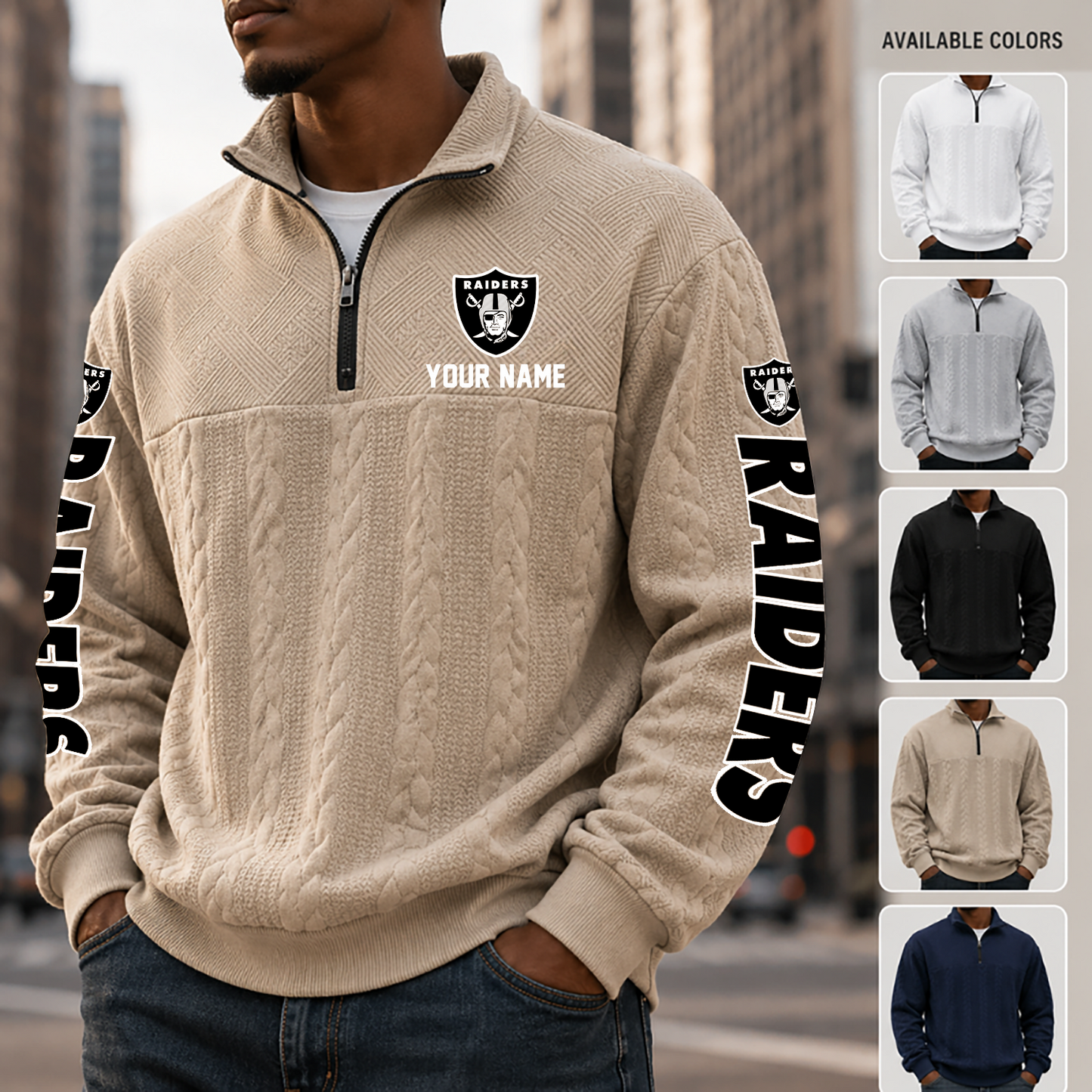 [SPECIAL OFFER] NEW CUSTOMIZED NFL07 LVR LAS VEGAS RAIDERS MULTICOLOR QUARTER-ZIP SWEATSHIRT