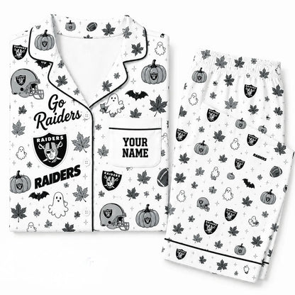 [SPECIAL OFFER] NEW CUSTOMIZED NFL07 LVR LAS VEGAS RAIDERS HALLOWEEN LONG PAJAMAS SET