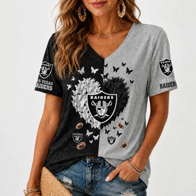 [SPECIAL OFFER] NEW CUSTOMIZED NFL07 LVR LAS VEGAS RAIDERS V-NECK FEMALE SHIRT