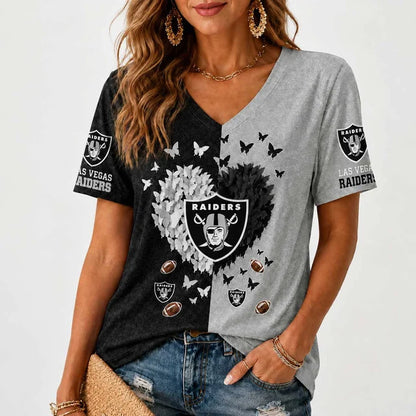 [SPECIAL OFFER] NEW CUSTOMIZED NFL07 LVR LAS VEGAS RAIDERS V-NECK FEMALE SHIRT