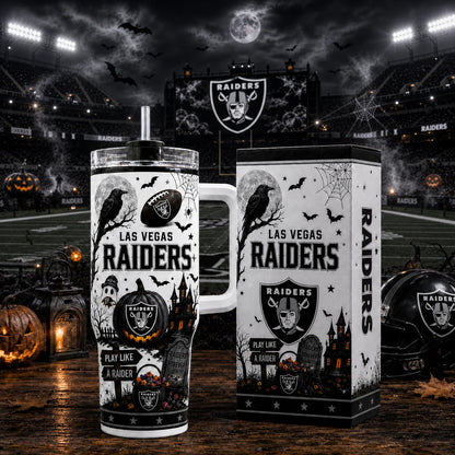 [SPECIAL OFFER] NEW CUSTOMIZED NFL07 LVR LAS VEGAS RAIDERS HALLOWEEN  40OZ TUMBLER