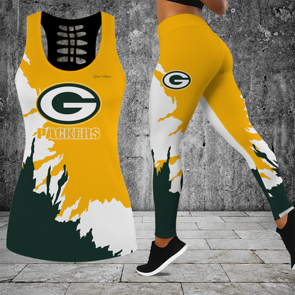 [SPECIAL OFFER] NEW CUSTOMIZED NFL08 GBP GREEN BAY PACKERS HOLLOW TANK TOP & LEGGINGS SET
