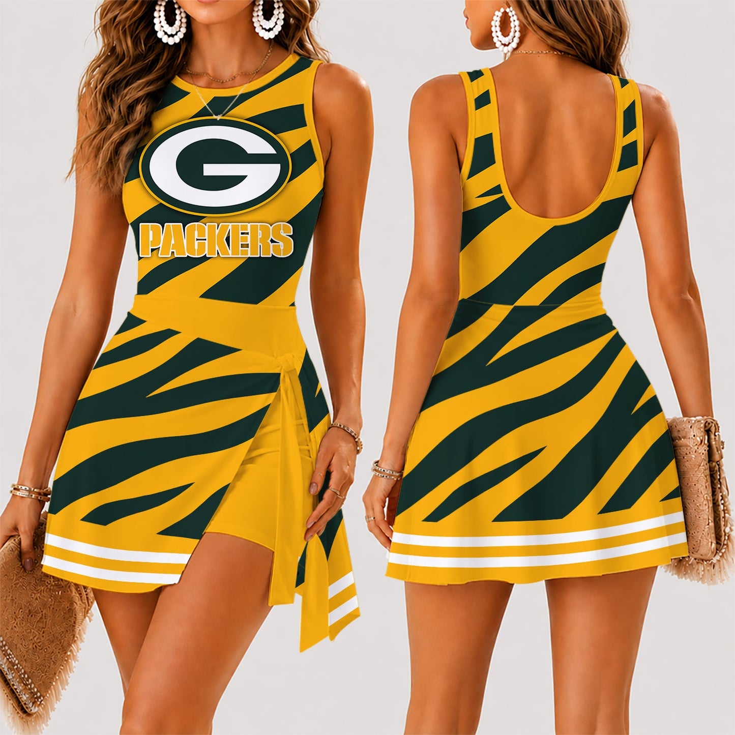 [SPECIAL OFFER] NEW CUSTOMIZED NFL08 GBP GREEN BAY PACKERS WOMEN'S SUMMER SKORT DRESS