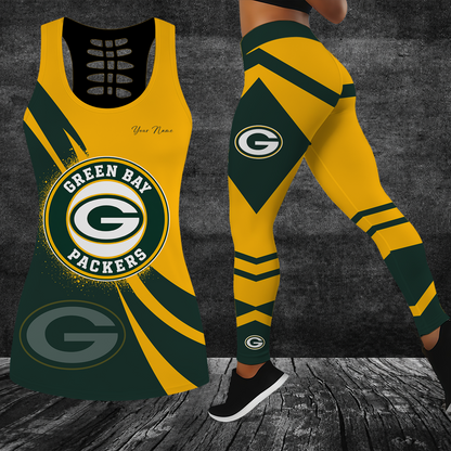 [SPECIAL OFFER] NEW CUSTOMIZED NFL08 GBP GREEN BAY PACKERS HOLLOW TANK TOP & LEGGINGS SET