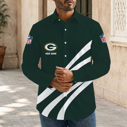 [SPECIAL OFFER] NEW CUSTOMIZED NFL08 GBP GREEN BAY PACKERS MEN'S LONG SLEEVE BUTTON-UP SHIRT