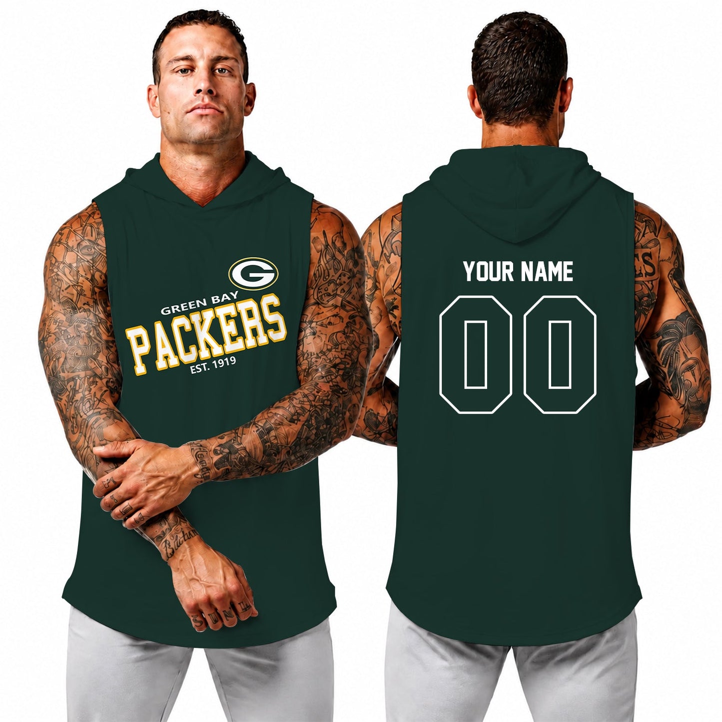 [SPECIAL OFFER] NEW CUSTOMIZED HOODED NFL08 GBP GREEN BAY PACKERS TANK TOP