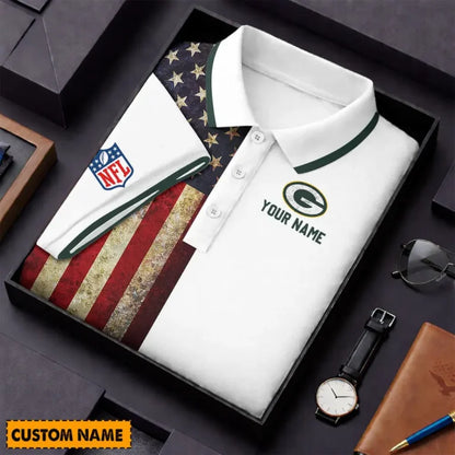 [SPECIAL OFFER] NEW CUSTOMIZED NFL08 GBP GREEN BAY PACKERS US FLAG POLO SHIRT