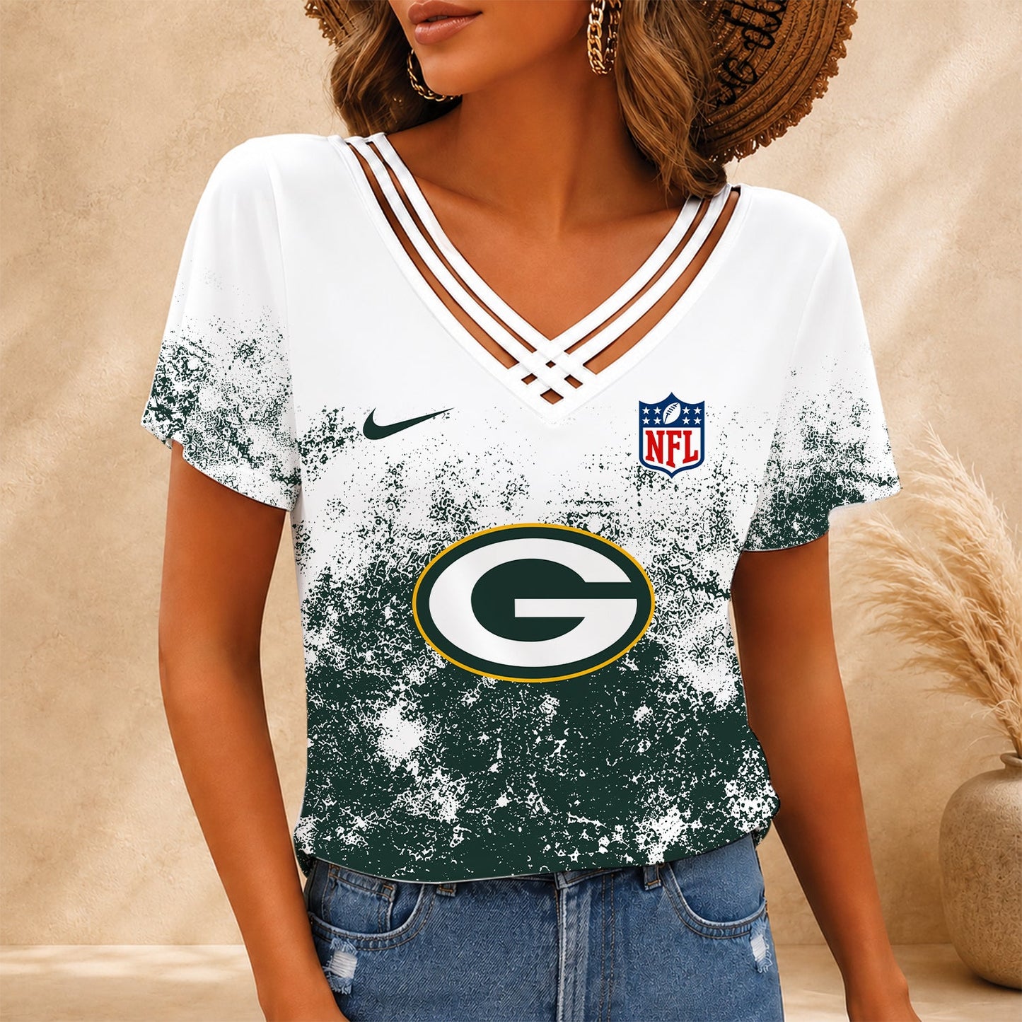 [SPECIAL OFFER] NEW CUSTOMIZED NFL08 GBP GREEN BAY PACKERS V-NECK SHIRT