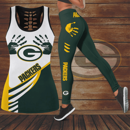 [SPECIAL OFFER] NEW CUSTOMIZED NFL08 GBP GREEN BAY PACKERS HOLLOW TANK TOP & LEGGINGS SET