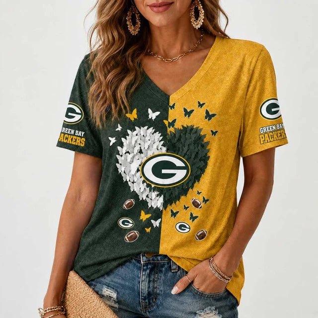 [SPECIAL OFFER] NEW CUSTOMIZED NFL08 GBP GREEN BAY PACKERS V-NECK FEMALE SHIRT
