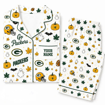 [SPECIAL OFFER] NEW CUSTOMIZED NFL08 GBP GREEN BAY PACKERS HALLOWEEN LONG PAJAMAS SET