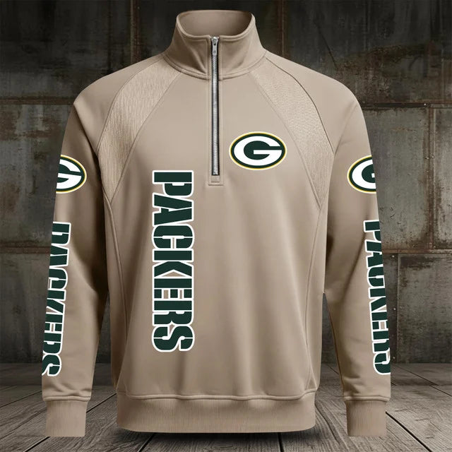 [SPECIAL OFFER] NEW CUSTOMIZED NFL08 GBP GREEN BAY PACKERS MEN'S MULTICOLOR QUARTER-ZIP PULLOVER