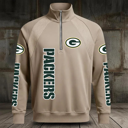 [SPECIAL OFFER] NEW CUSTOMIZED NFL08 GBP GREEN BAY PACKERS MEN'S MULTICOLOR QUARTER-ZIP PULLOVER