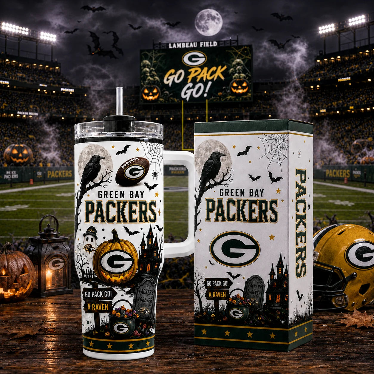 [SPECIAL OFFER] NEW CUSTOMIZED NFL08 GBP GREEN BAY PACKERS HALLOWEEN  40OZ TUMBLER