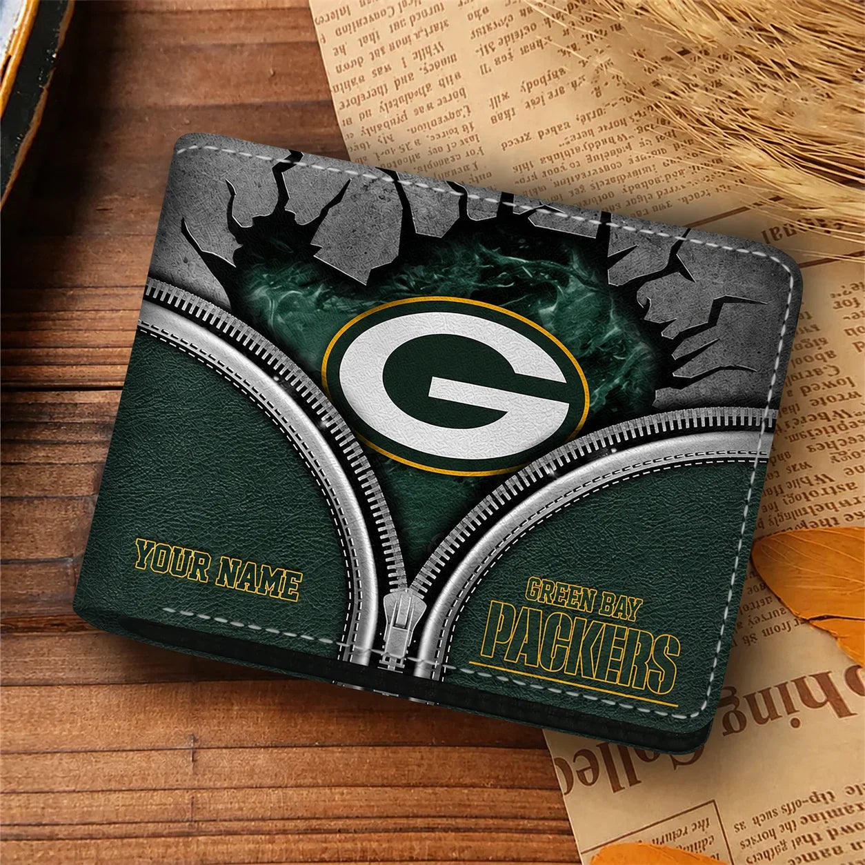 [SPECIAL OFFER] NEW CUSTOMIZED NFL08 GBP GREEN BAY PACKERS LEATHER WALLET