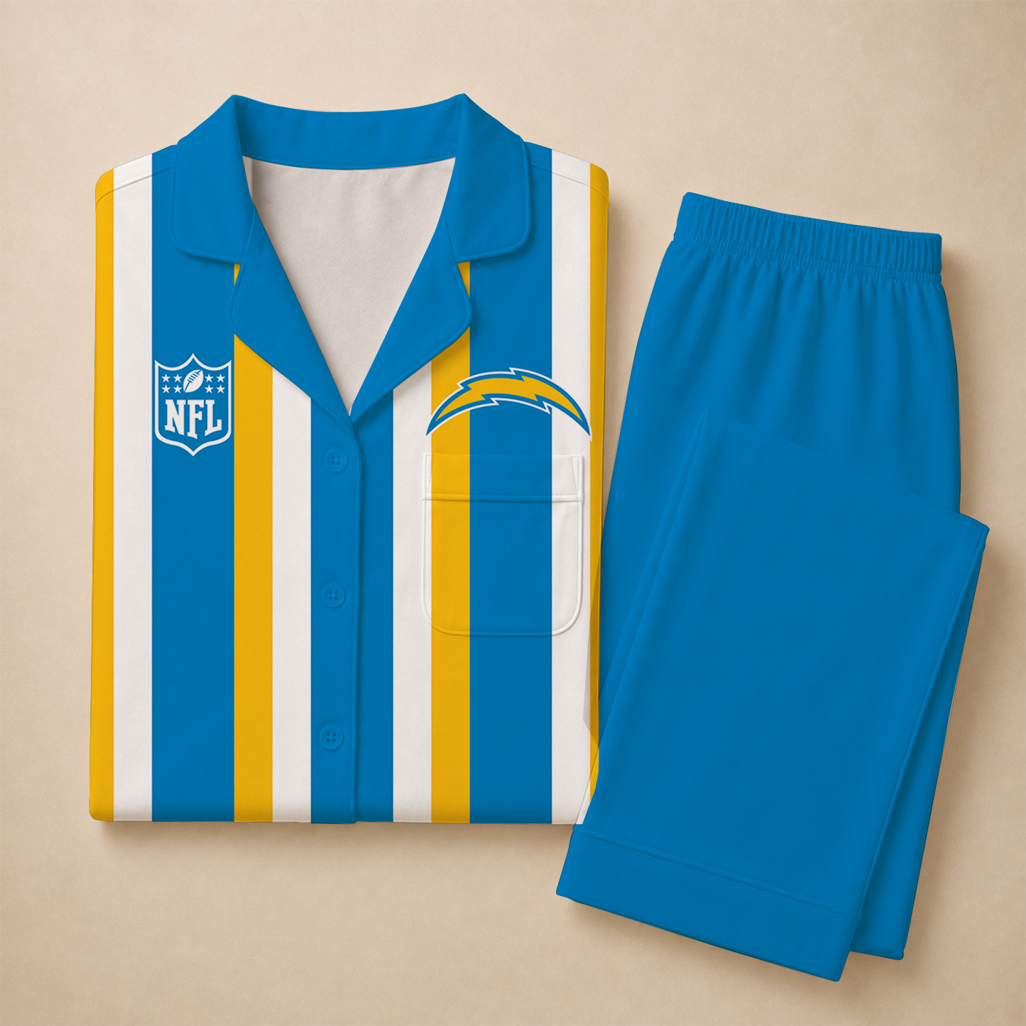 [SPECIAL OFFER] NEW CUSTOMIZED NFL09 LAC LOS ANGELES CHARGERS SHORT SLEEVE & LONG PANTS PAJAMAS SET