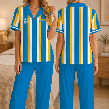 [SPECIAL OFFER] NEW CUSTOMIZED NFL09 LAC LOS ANGELES CHARGERS SHORT SLEEVE & LONG PANTS PAJAMAS SET