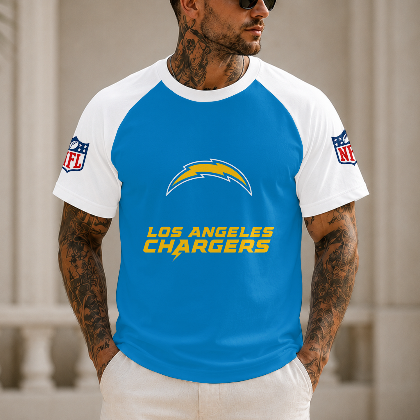 [SPECIAL OFFER] NEW CUSTOMIZED NFL09 LAC LOS ANGELES CHARGERS RAGLAN TEE