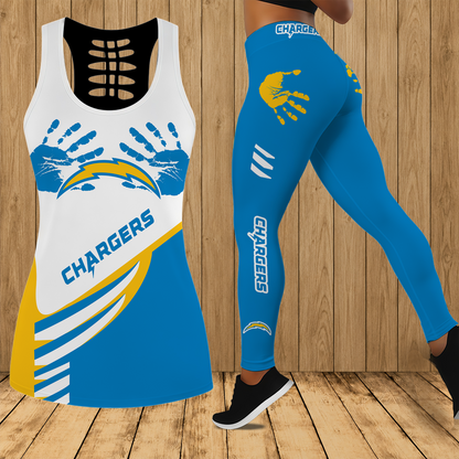[SPECIAL OFFER] NEW CUSTOMIZED NFL09 LAC LOS ANGELES CHARGERS HOLLOW TANK TOP & LEGGINGS SET