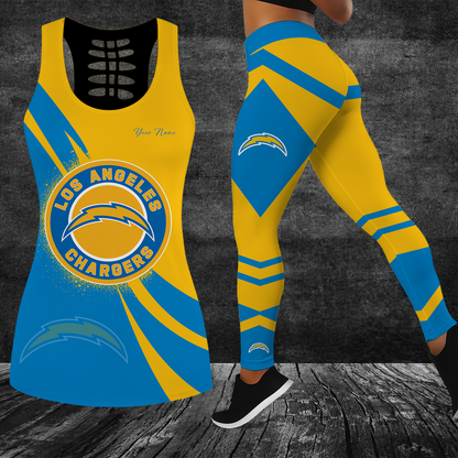 [SPECIAL OFFER] NEW CUSTOMIZED NFL09 LAC LOS ANGELES CHARGERS HOLLOW TANK TOP & LEGGINGS SET