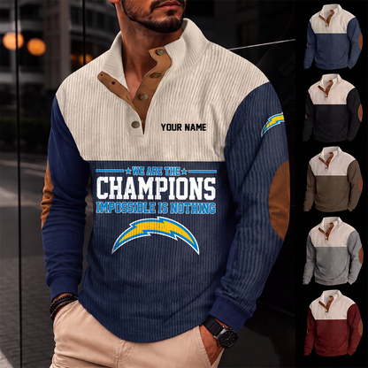 [SPECIAL OFFER] NEW CUSTOMIZED NFL09 LAC LOS ANGELES CHARGERS BUTTON SWEATSHIRTS STAND COLLAR