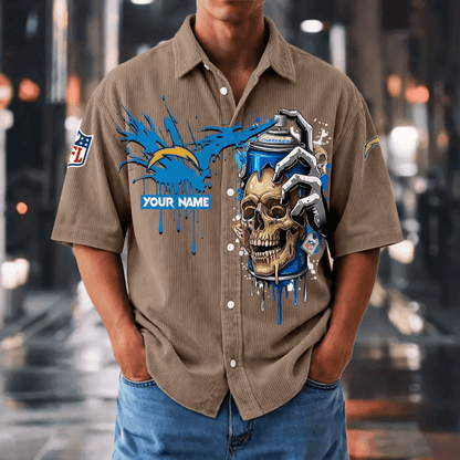 [SPECIAL OFFER] NEW CUSTOMIZED NFL09 LAC LOS ANGELES CHARGERS SEERSUCKER BUTTON SHIRT