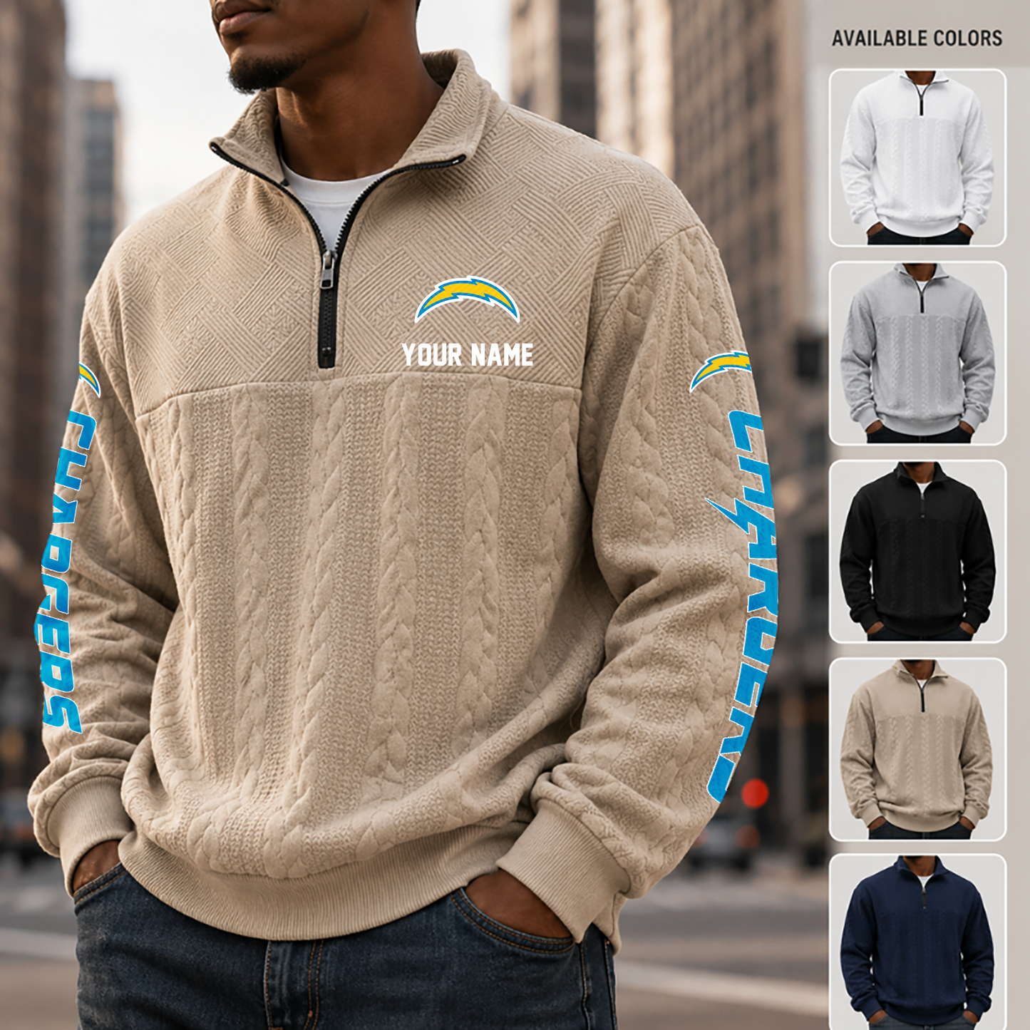 [SPECIAL OFFER] NEW CUSTOMIZED NFL09 LAC LOS ANGELES CHARGERS MULTICOLOR QUARTER-ZIP SWEATSHIRT