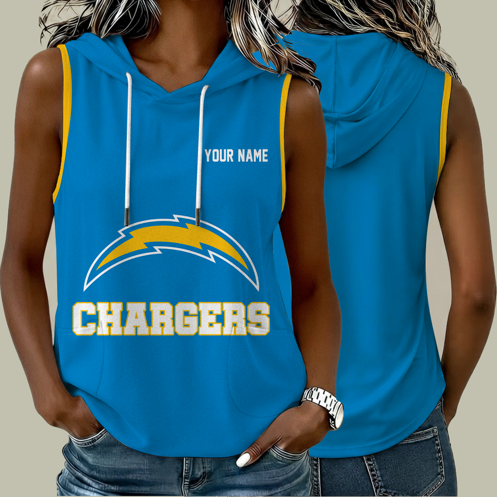 [SPECIAL OFFER] NEW CUSTOMIZED NFL09 LAC LOS ANGELES CHARGERS WOMEN'S SLEEVELESS HOODED POCKET TANK TOP