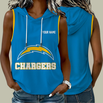 [SPECIAL OFFER] NEW CUSTOMIZED NFL09 LAC LOS ANGELES CHARGERS WOMEN'S SLEEVELESS HOODED POCKET TANK TOP