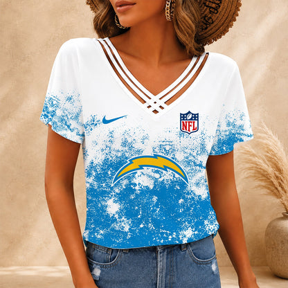 [SPECIAL OFFER] NEW CUSTOMIZED NFL09 LAC LOS ANGELES CHARGERS V-NECK SHIRT