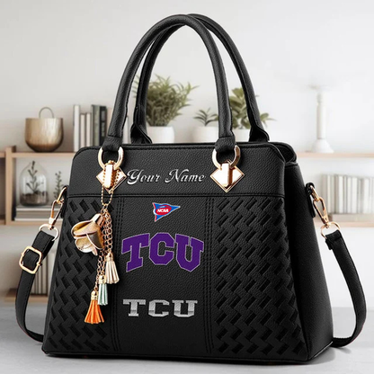 LIMITED EDITION - NEW CUSTOMIZED FBS NCAA09 THF TC HORNED FROGS ZIP HANDBAG MULTICOLOR