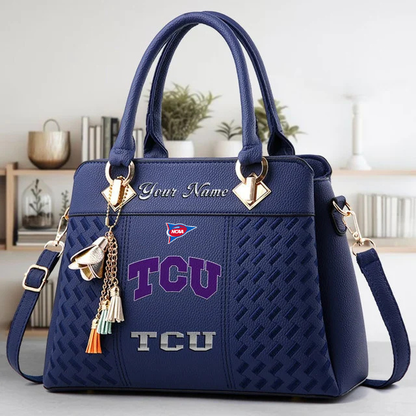 LIMITED EDITION - NEW CUSTOMIZED FBS NCAA09 THF TC HORNED FROGS ZIP HANDBAG MULTICOLOR