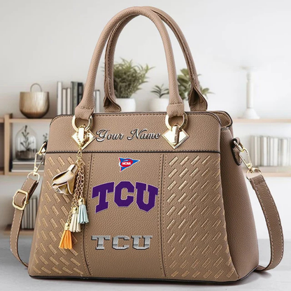 LIMITED EDITION - NEW CUSTOMIZED FBS NCAA09 THF TC HORNED FROGS ZIP HANDBAG MULTICOLOR