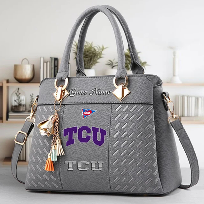 LIMITED EDITION - NEW CUSTOMIZED FBS NCAA09 THF TC HORNED FROGS ZIP HANDBAG MULTICOLOR