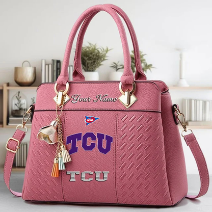 LIMITED EDITION - NEW CUSTOMIZED FBS NCAA09 THF TC HORNED FROGS ZIP HANDBAG MULTICOLOR