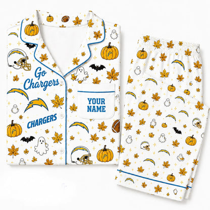 [SPECIAL OFFER] NEW CUSTOMIZED NFL09 LAC LOS ANGELES CHARGERS HALLOWEEN LONG PAJAMAS SET