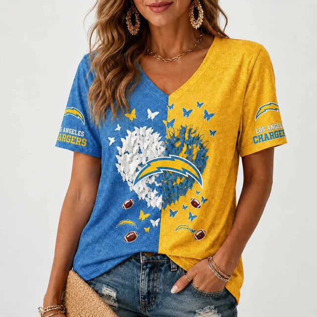 [SPECIAL OFFER] NEW CUSTOMIZED NFL09 LAC LOS ANGELES CHARGERS V-NECK FEMALE SHIRT