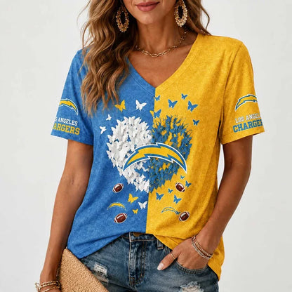 [SPECIAL OFFER] NEW CUSTOMIZED NFL09 LAC LOS ANGELES CHARGERS V-NECK FEMALE SHIRT