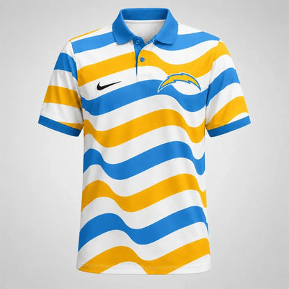 [SPECIAL OFFER] NEW CUSTOMIZED NFL09 LAC LOS ANGELES CHARGERS STRIPED POLO SHIRT
