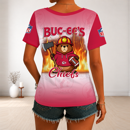 [SPECIAL OFFER] NEW CUSTOMIZED NFL01 KCC KANSAS CITY CHIEFS BUC-EE'S V-NECK FEMALE SHIRT