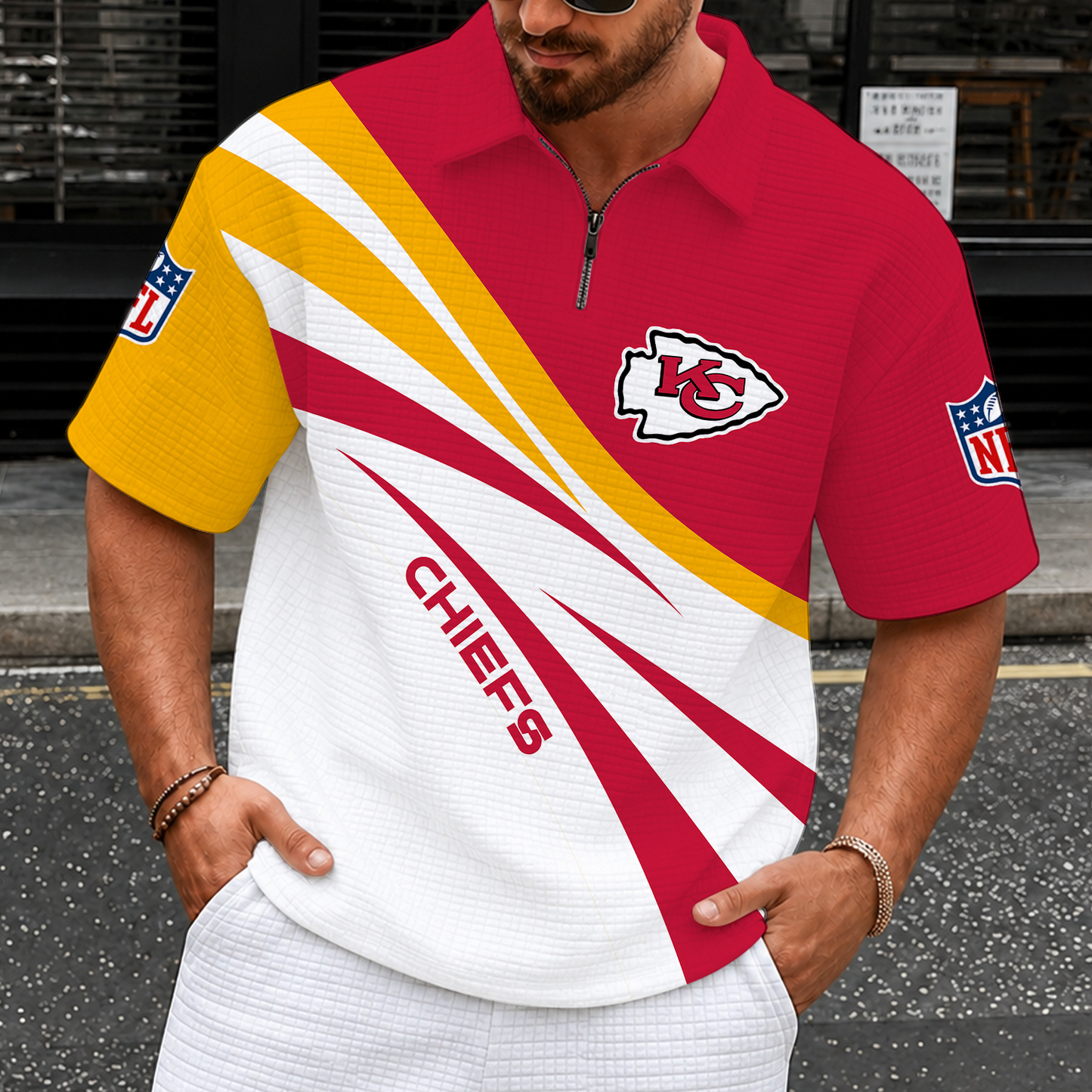 [SPECIAL OFFER] NEW CUSTOMIZED NFL01 KCC KANSAS CITY CHIEFS QUARTER-ZIP POLO SHIRT