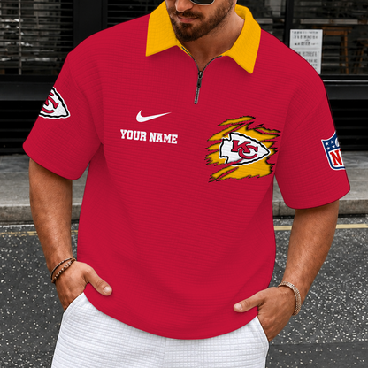 [SPECIAL OFFER] NEW CUSTOMIZED NFL01 KCC KANSAS CITY CHIEFS QUARTER-ZIP POLO SHIRT