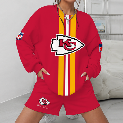 [SPECIAL OFFER] NEW CUSTOMIZED NFL01 KCC KANSAS CITY CHIEFS UNISEX SWEATSHIRT & SHORTS SET