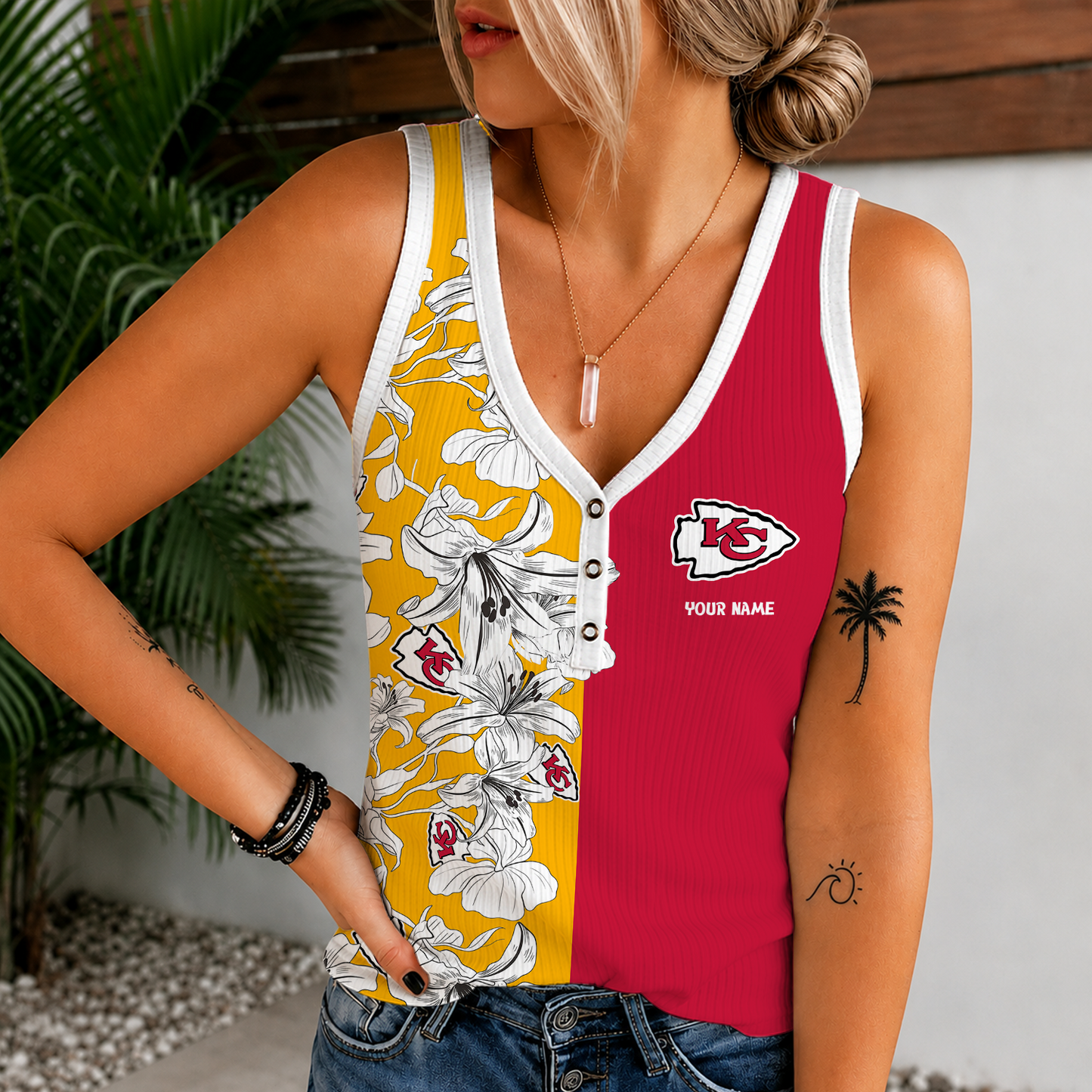 [SPECIAL OFFER] NEW CUSTOMIZED NFL01 KCC KANSAS CITY CHIEFS WOMEN'S V-NECK TANK TOP