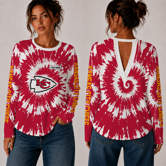 [SPECIAL OFFER] NEW CUSTOMIZED NFL01 KCC KANSAS CITY CHIEFS WOMEN'S BACK V-CUT LONG-SLEEVE SHIRT